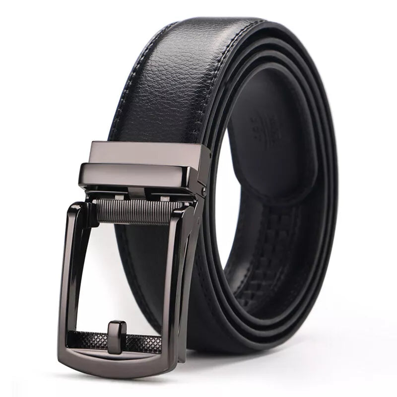 Men's Leather Belt Detachable Waistband Cuttable Strap Automatic Steel Buckle