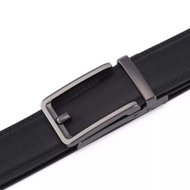 Men's Leather Belt Detachable Waistband Cuttable Strap Automatic Steel Buckle