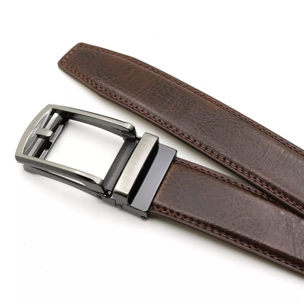 Men's Leather Belt Detachable Waistband Cuttable Strap Automatic Steel Buckle